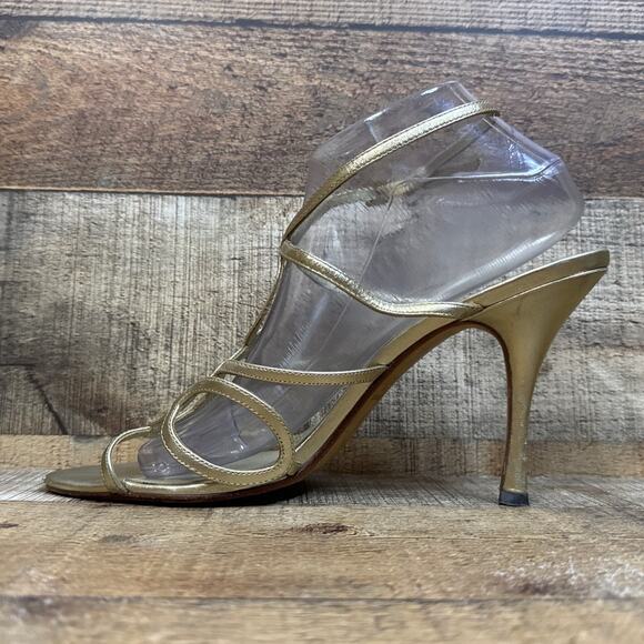 Max Studio Strappy Stiletto Heels Champagne Gold Leather Size 10 - Picture 6 of 12